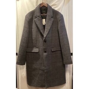 Banana Republic Coat Wool Blend Men Large Gray Plaid NWT MSRP $280 Free Shipping